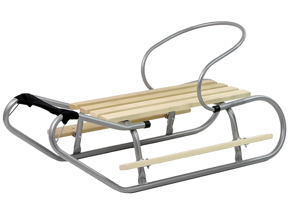 Houten slee - metaal - met rugleuning - 83x37 cm - zilver