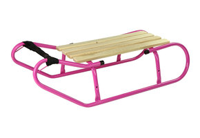Houten slee - metaal - met rugleuning - 83x37 cm - rose