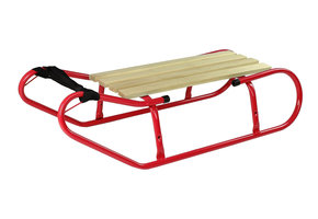 Houten slee - metaal - met rugleuning - 83x37 cm - rood
