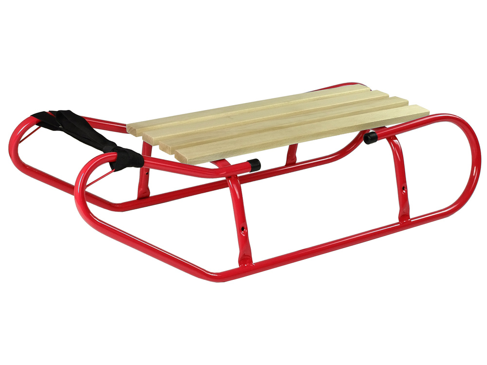 Houten slee - metaal - met rugleuning - 83x37 cm - rood