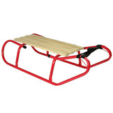 Houten slee - metaal - met rugleuning - 83x37 cm - rood