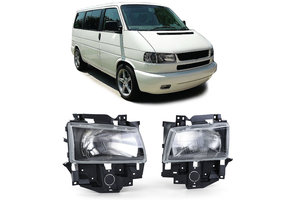 Koplampen H4 zwart rook paar voor VW Bus T4 Caravelle Multivan 96-03