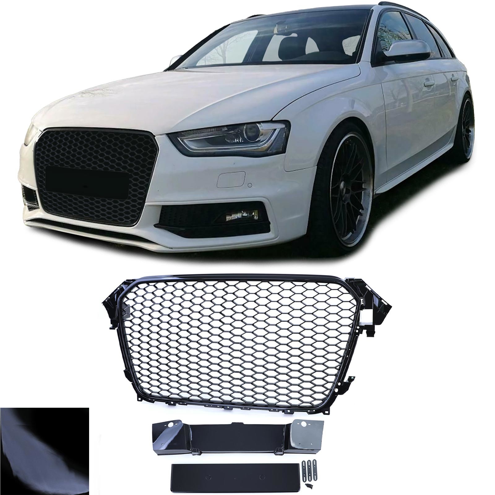 Honingraat grille zonder embleem zwart glans voor Audi A4 B8 8K Facelift 11-15