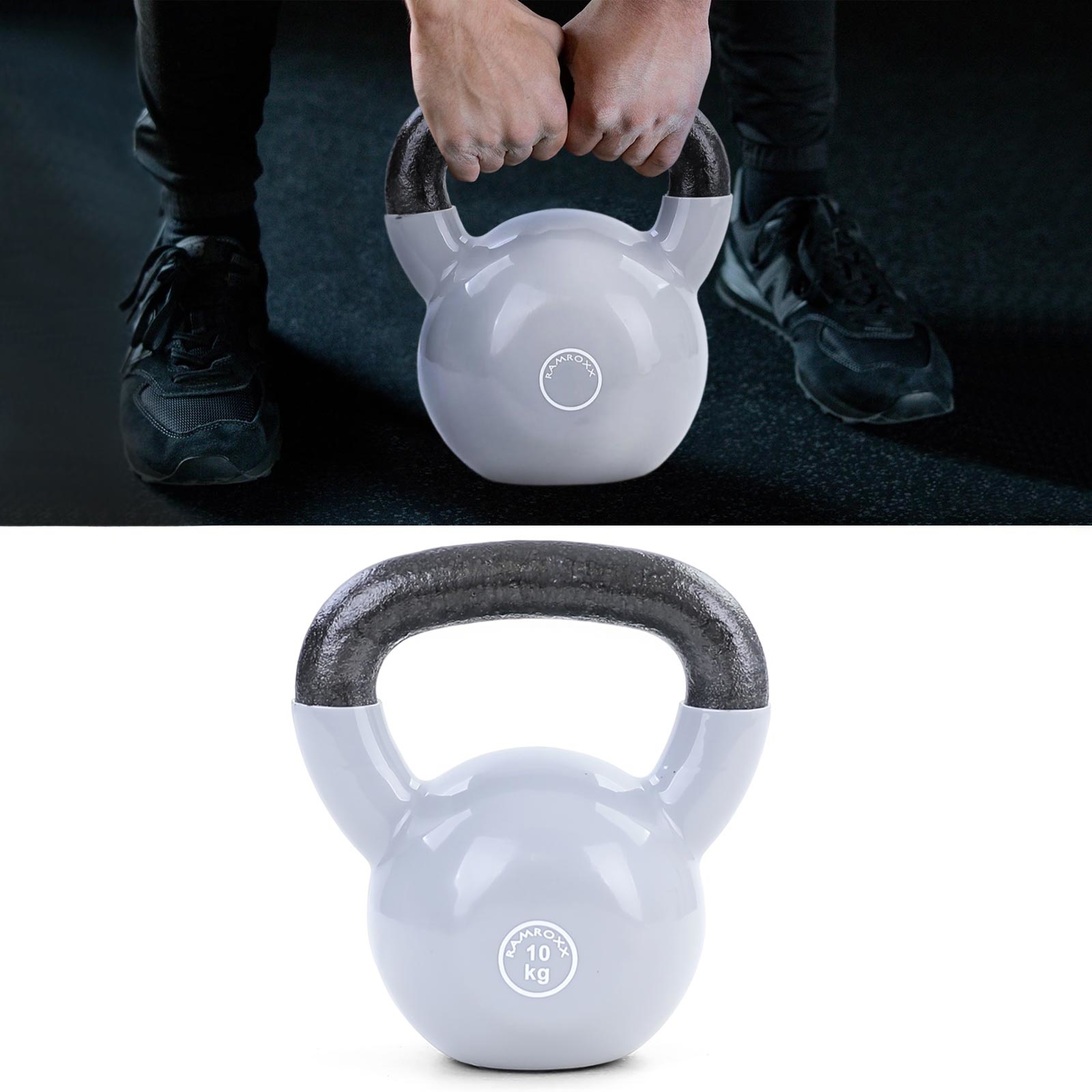 10 kg Kettlebell Kettlebell Swing Halter Gietijzer Zwart Vinyl Grijs