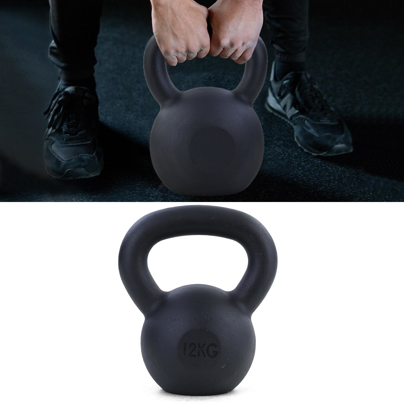 12 kg premium gietijzeren kettlebell swing dumbbell zwart