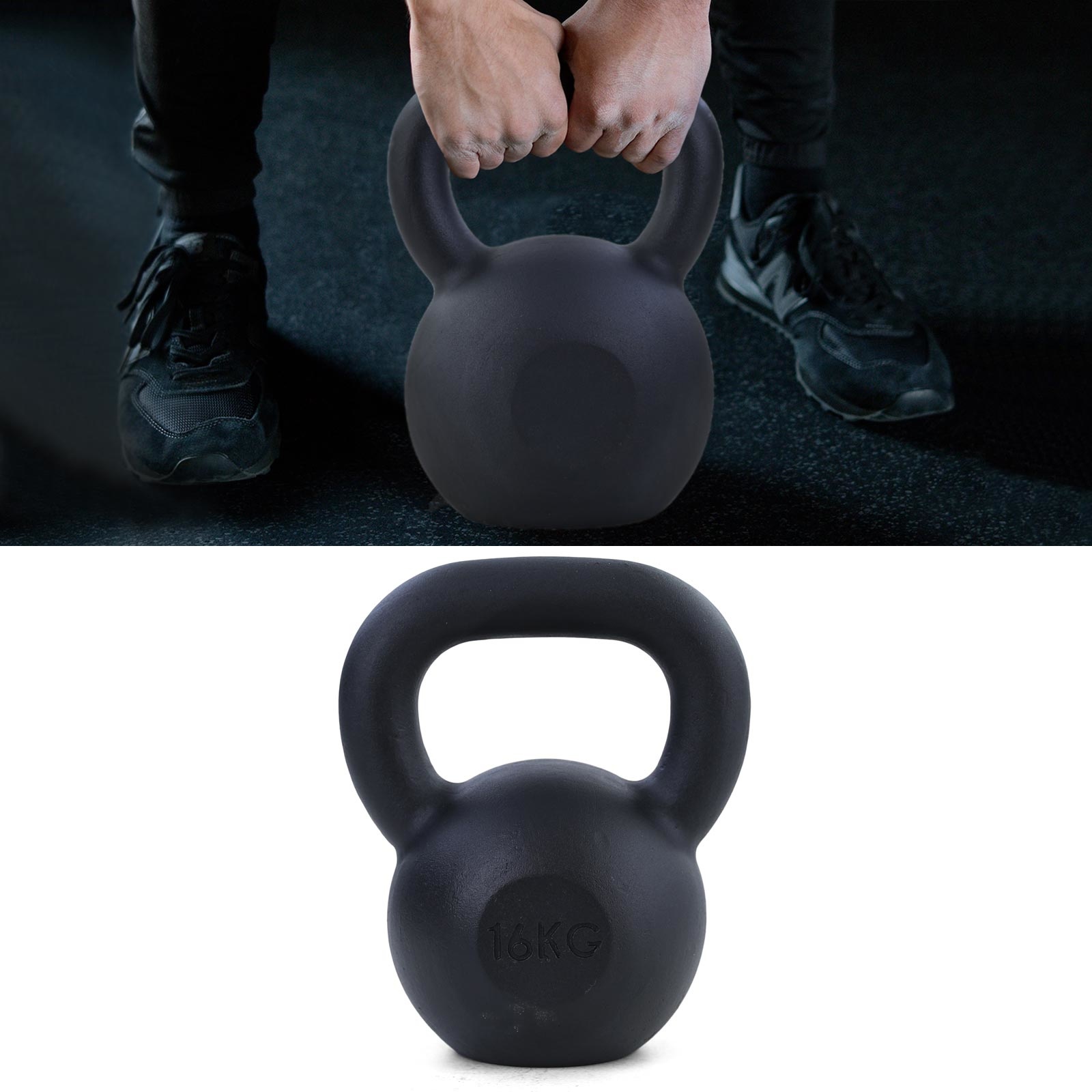 16 kg premium gietijzeren kettlebell swing dumbbell zwart