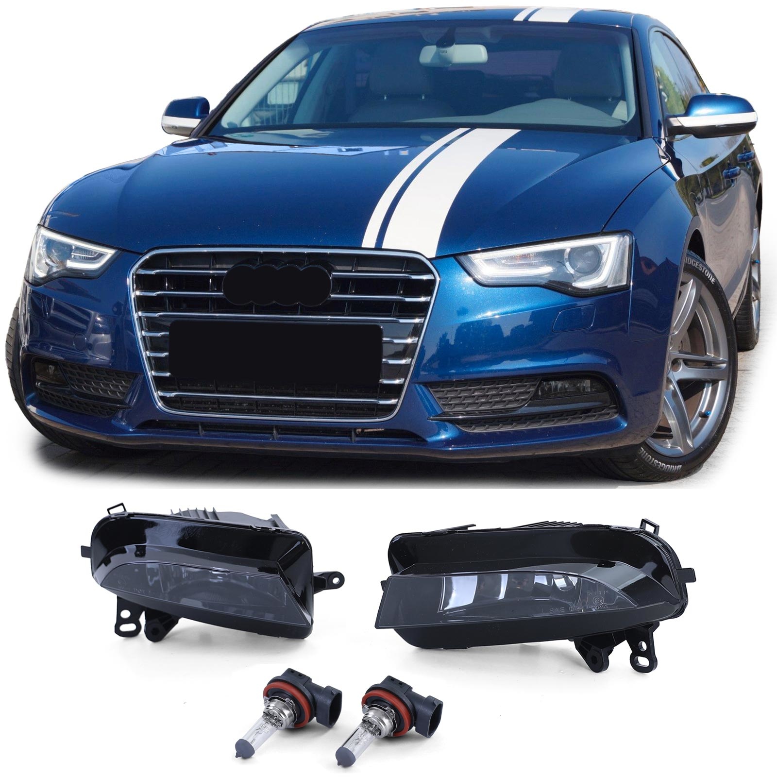 Mistlampen H8 zwart smoke paar passend voor Audi A5 8T 8F 11-17