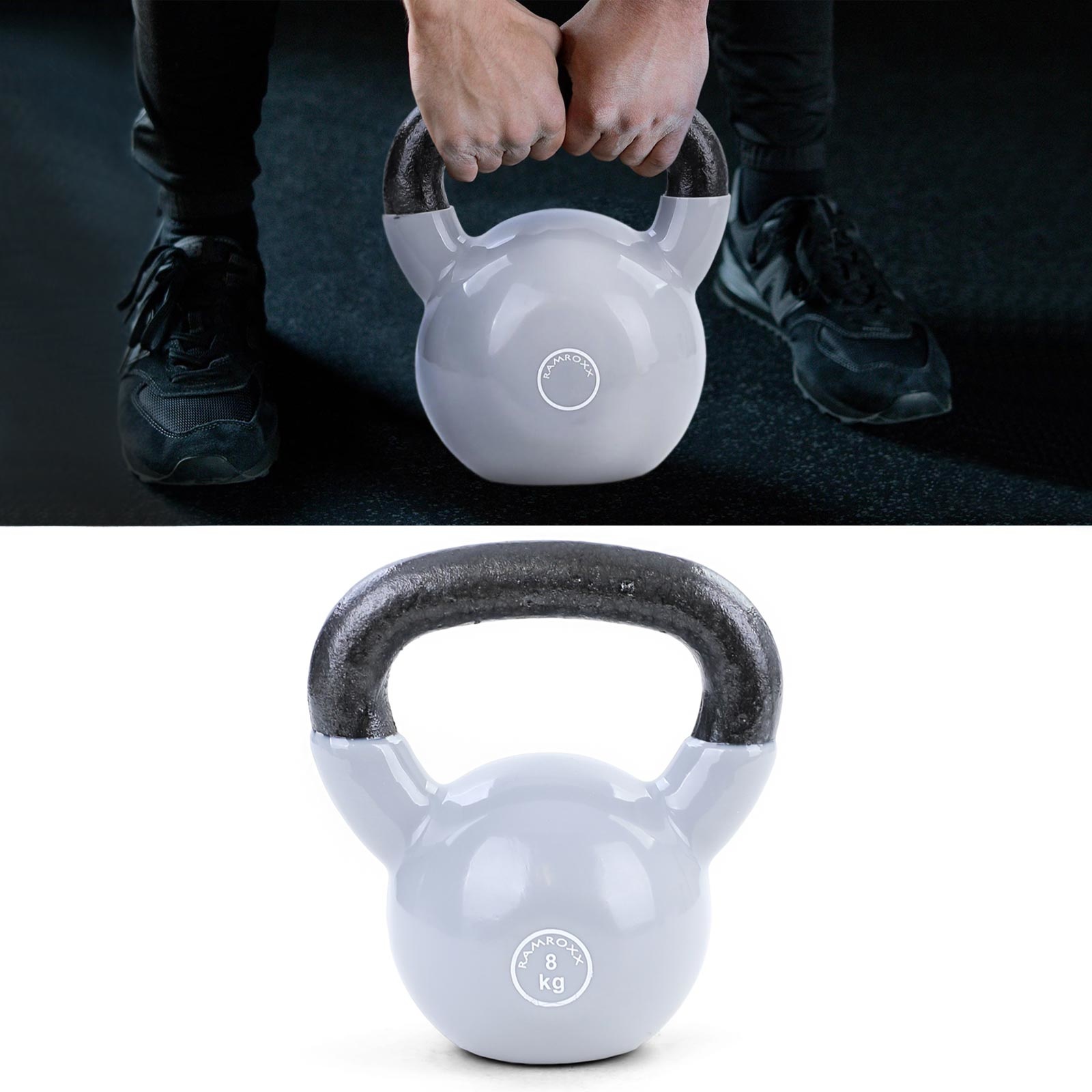 8 kg Kettlebell Kettlebell Swing Dumbbell Gietijzer Zwart Vinyl Grijs