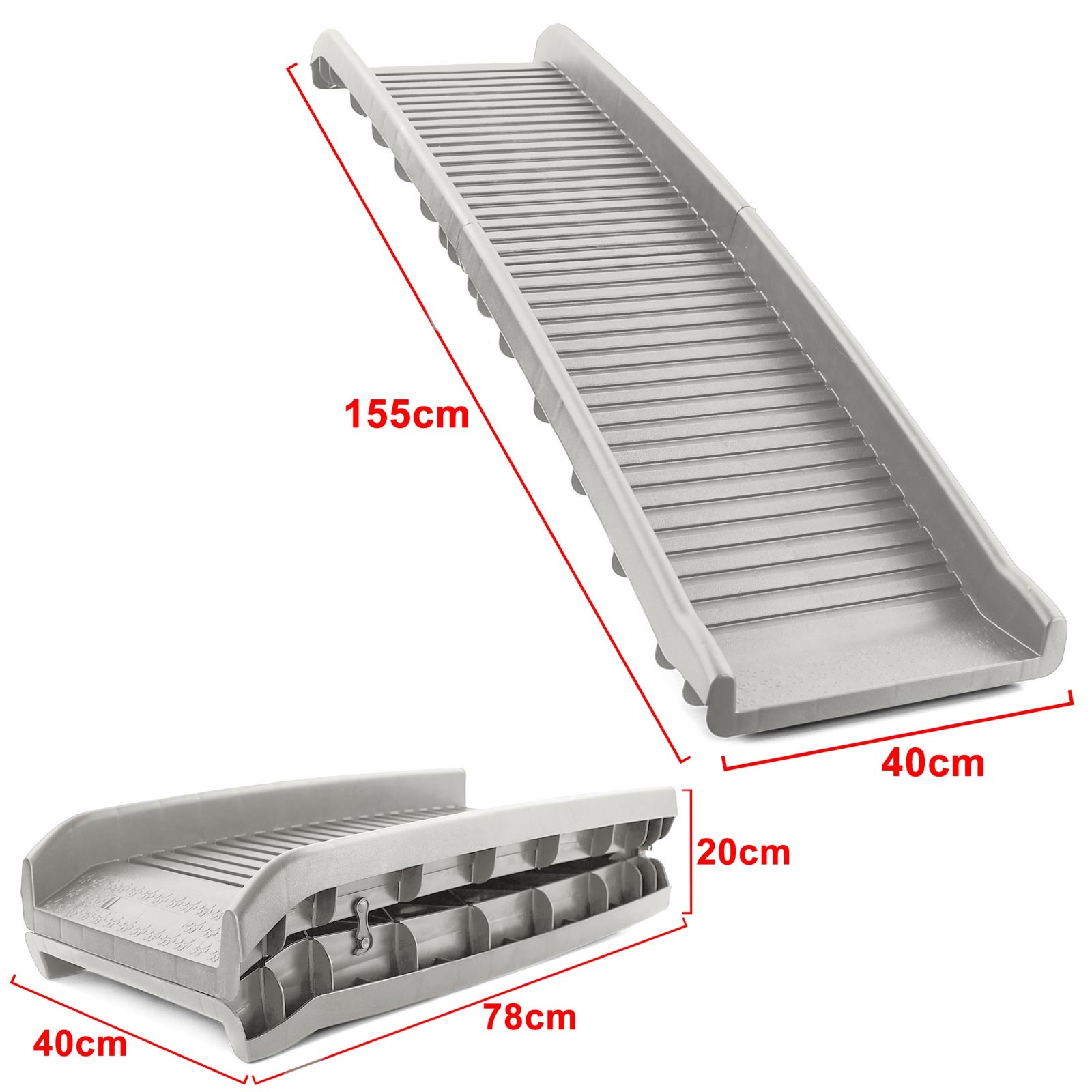 Auto hondenloopplank instaphulp antislip opvouwbaar grijs 155x40cm tot 90kg