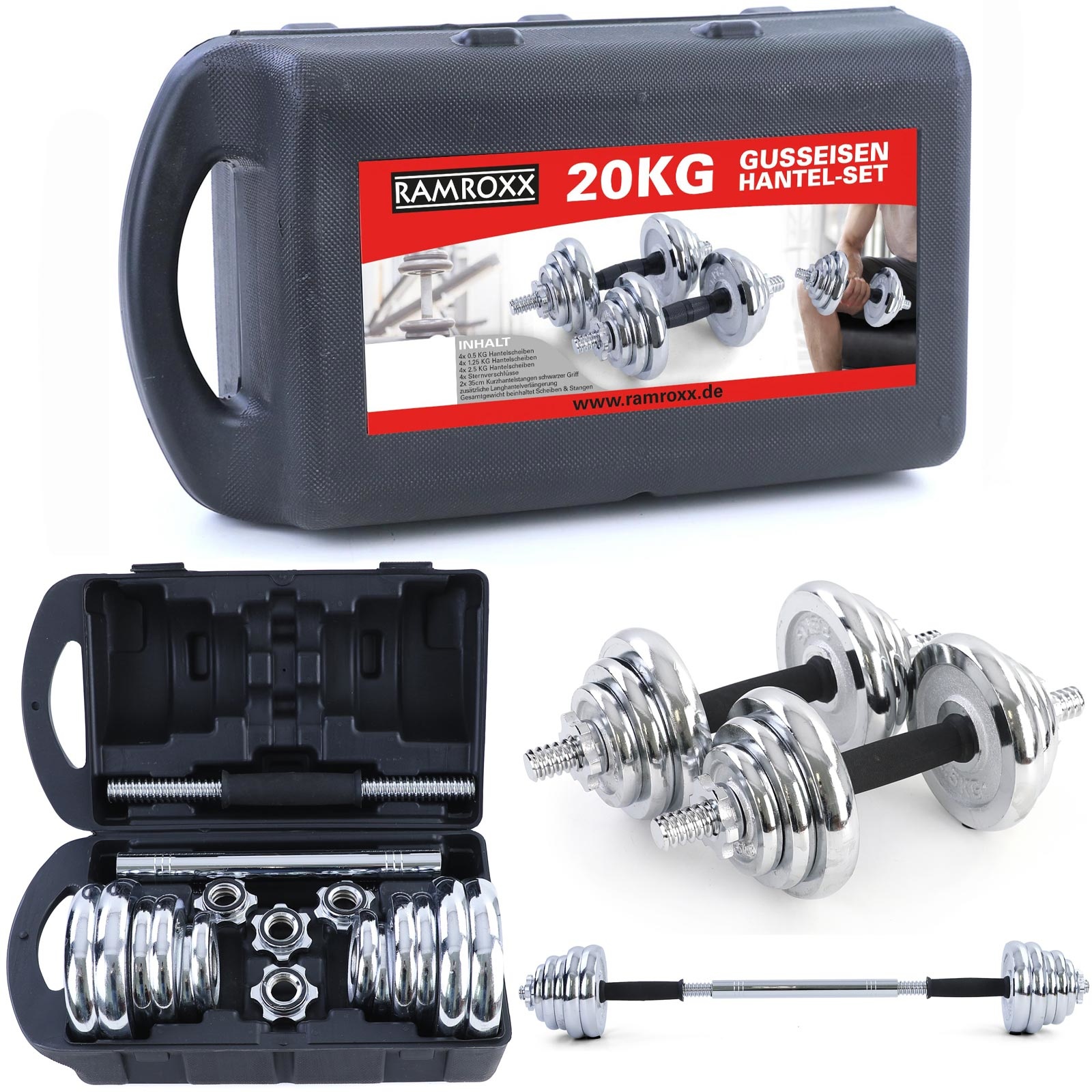20 kg professionele dumbbell halterset chroom gietijzer