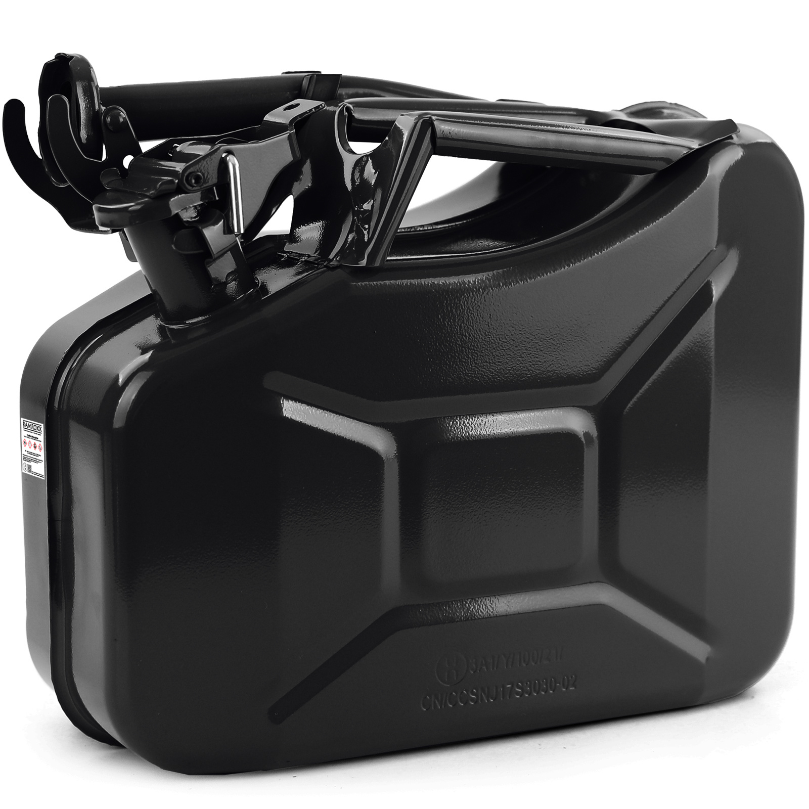 10L metalen jerrycan benzine diesel reserve met zwarte vulhals