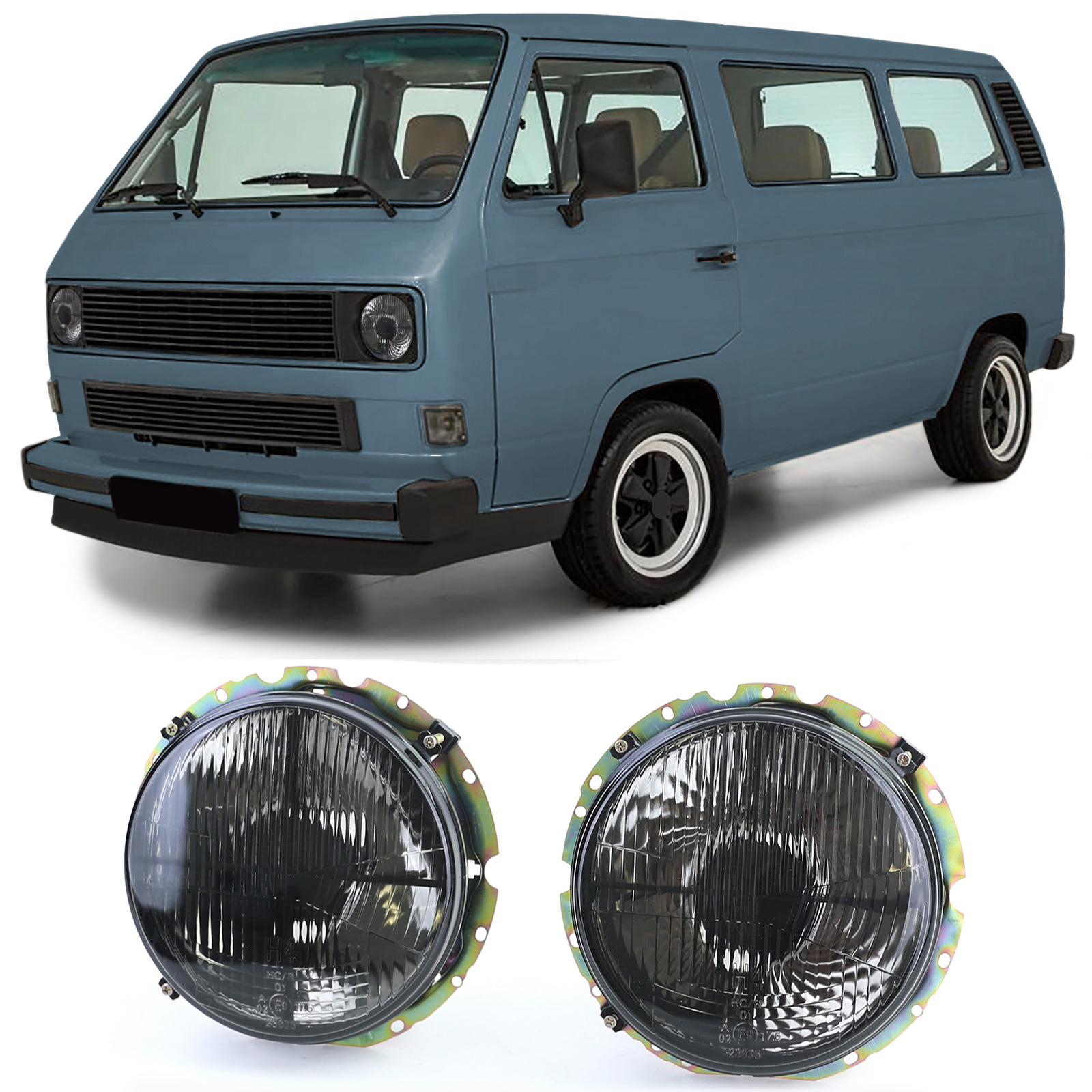 Koplampen black smoke met dradenkruis voor VW T2 73-79 + T3 79-92 + LT 75-85