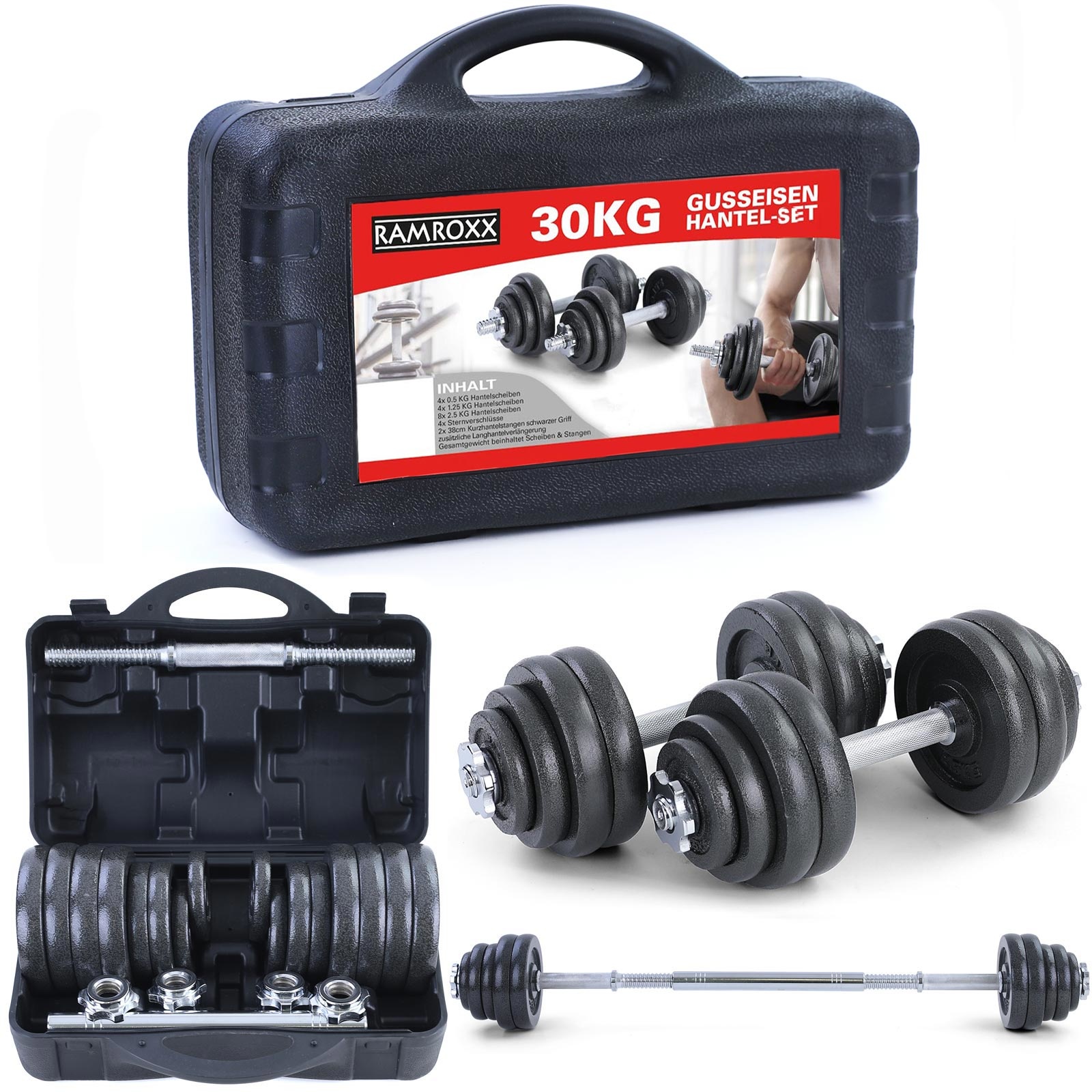 30 kg professionele dumbbell halterset zwart gietijzer