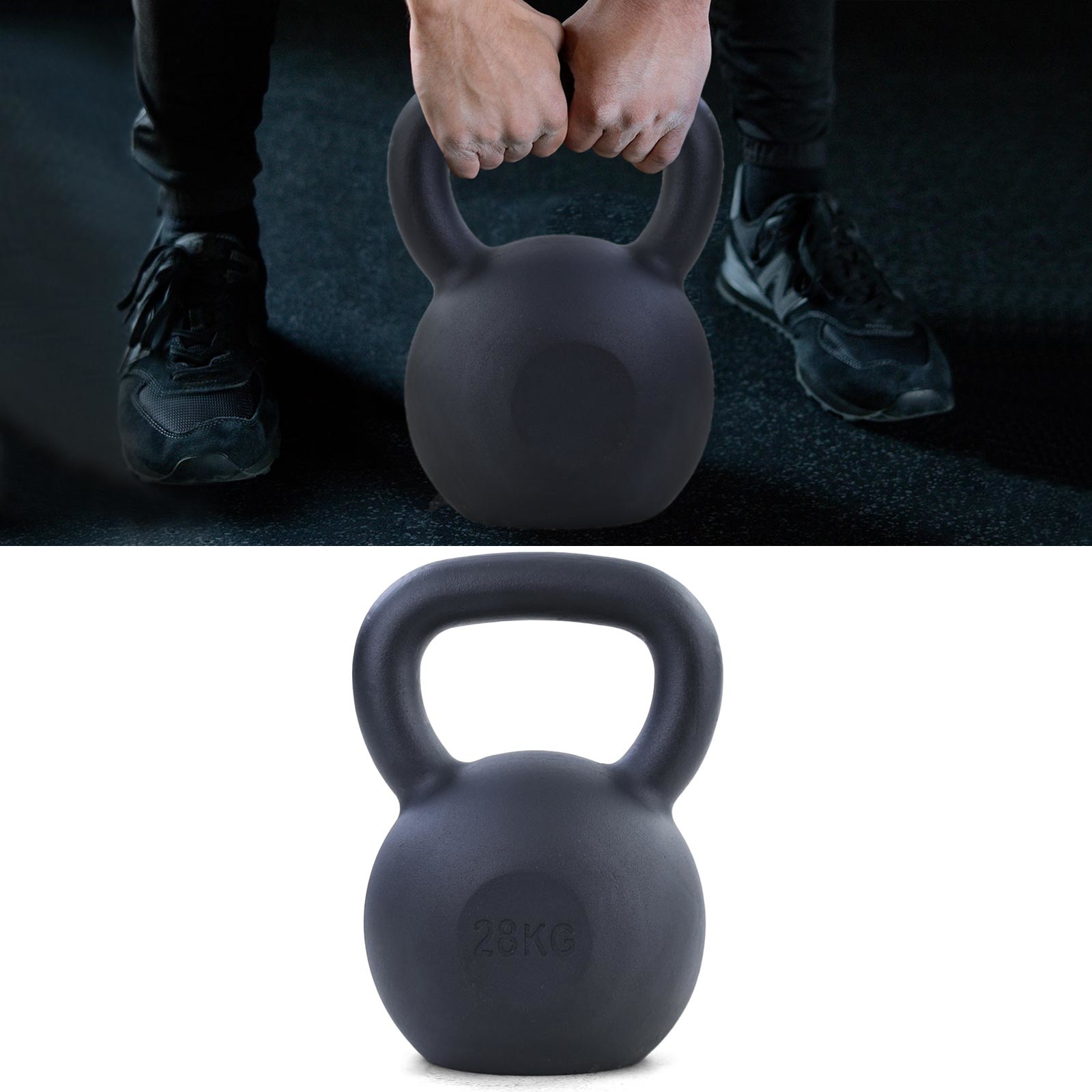 28 kg premium gietijzeren kettlebell swing dumbbell zwart