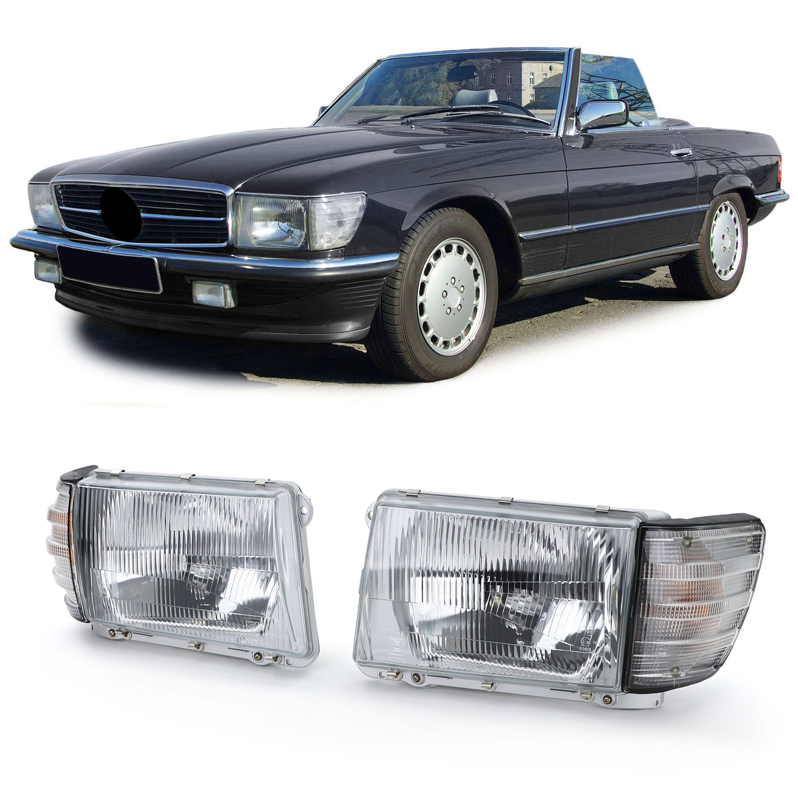 Koplampen met LWR paar met knipperlichten wit voor Mercedes SL R107 SLC C107