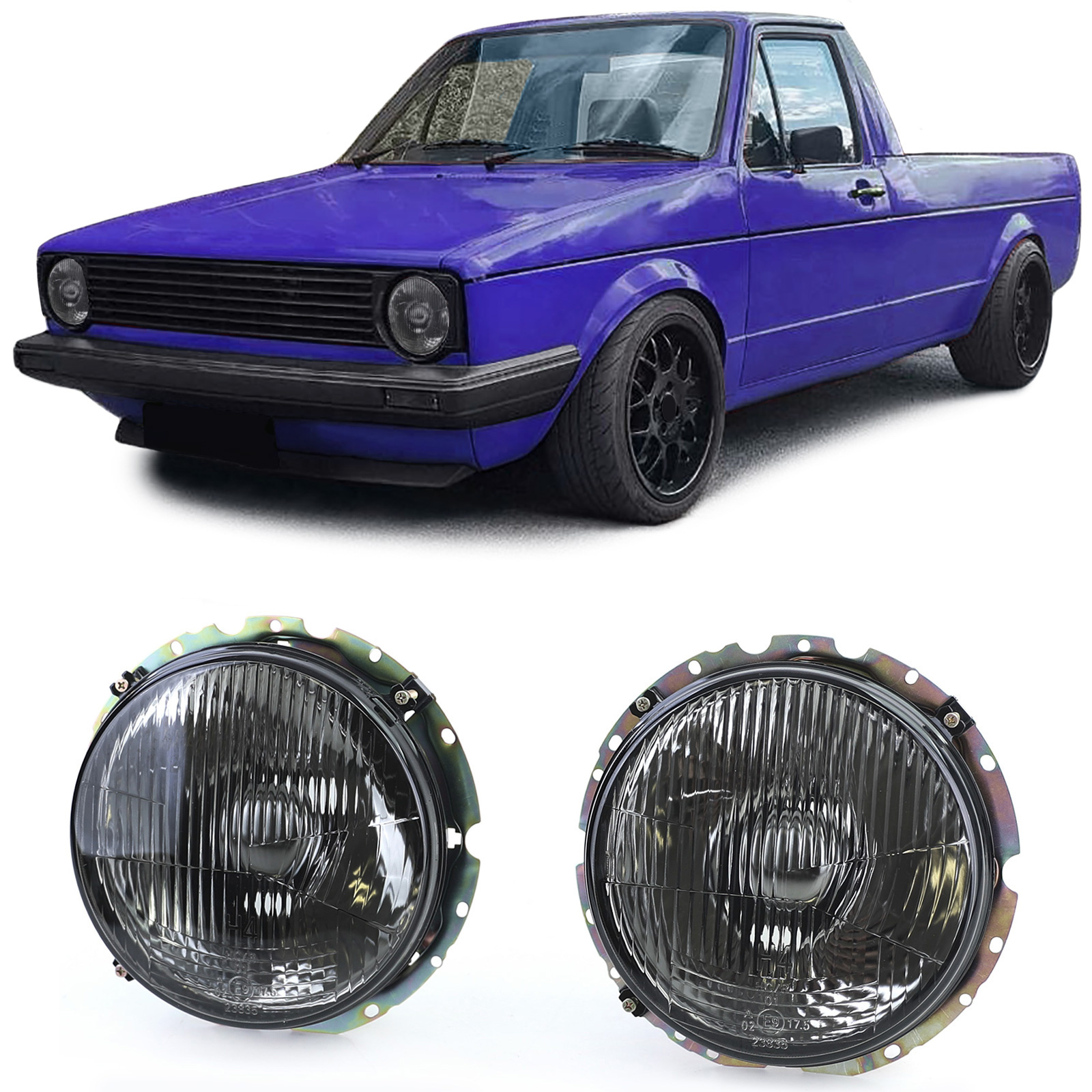 Koplampen zwart smoke paar passend voor VW Caddy I 82-92 + Jetta I 79-84
