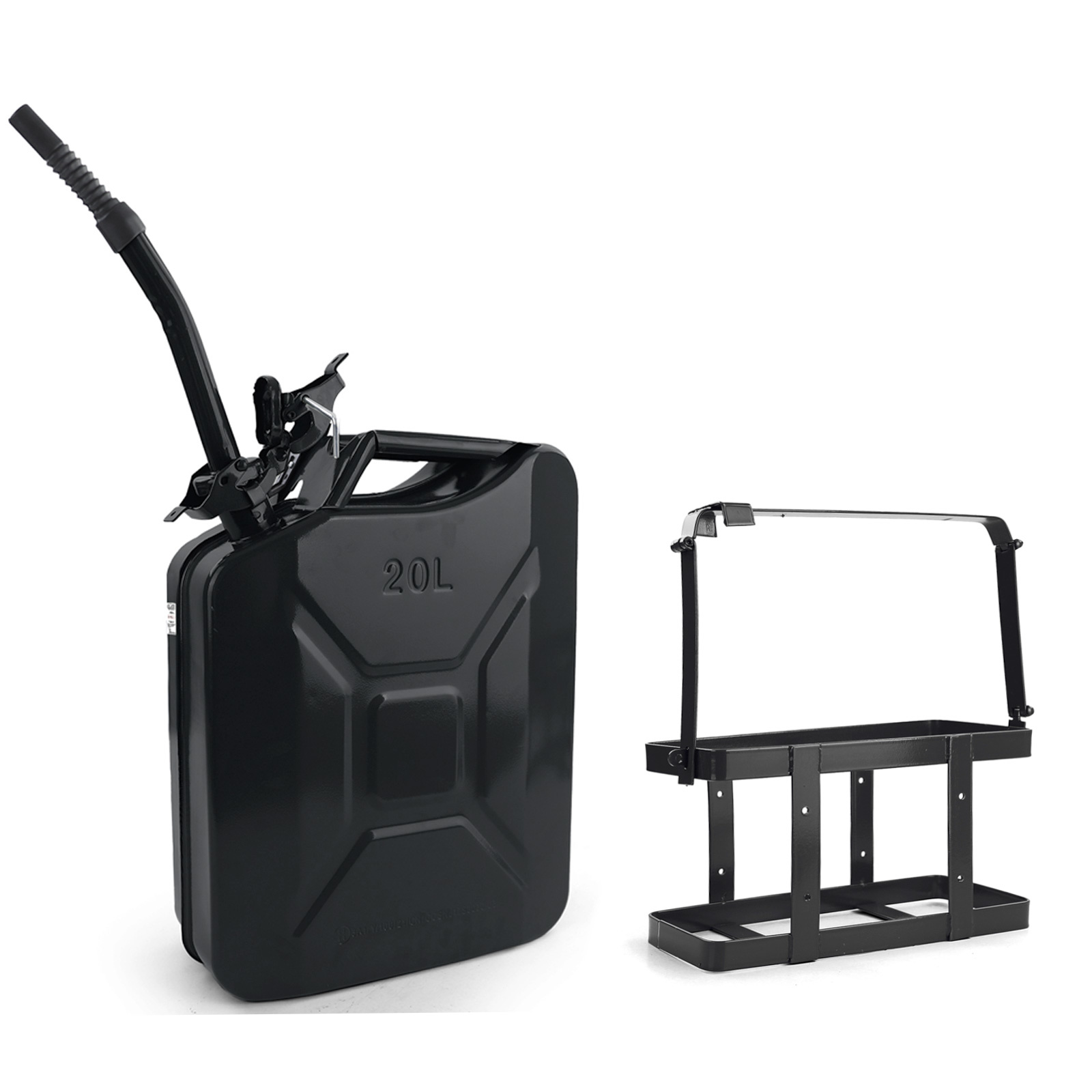 20L metalen jerrycan benzine diesel reserve met vulhals en houder zwart