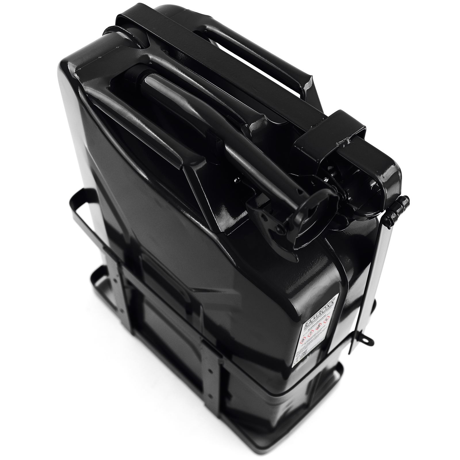 20L metalen jerrycan benzine diesel reserve met vulhals en houder zwart
