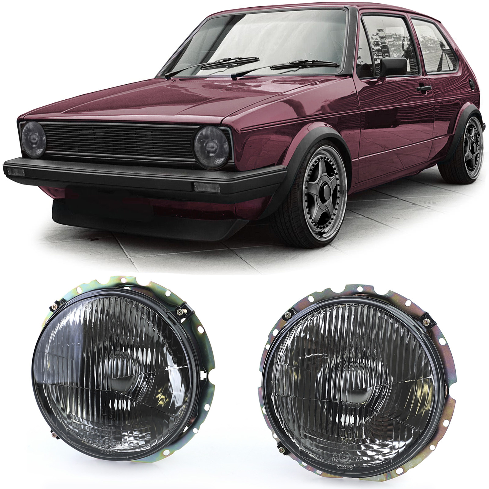 Koplampen zwart smoke paar passend voor VW Golf 1 + Cabrio 74-83