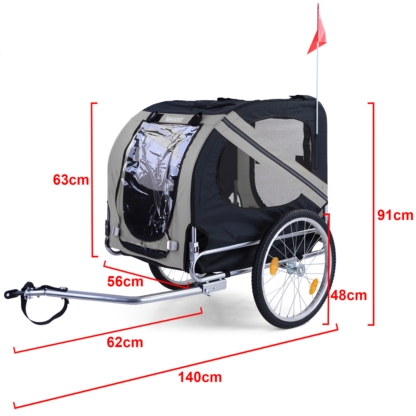 Fietskar hondenkar opvouwbaar voor huisdieren tot 40 kg grijs zwart