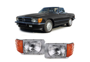 Koplampen met LWR rechts + links complete set voor Mercedes SL R107 SLC C107