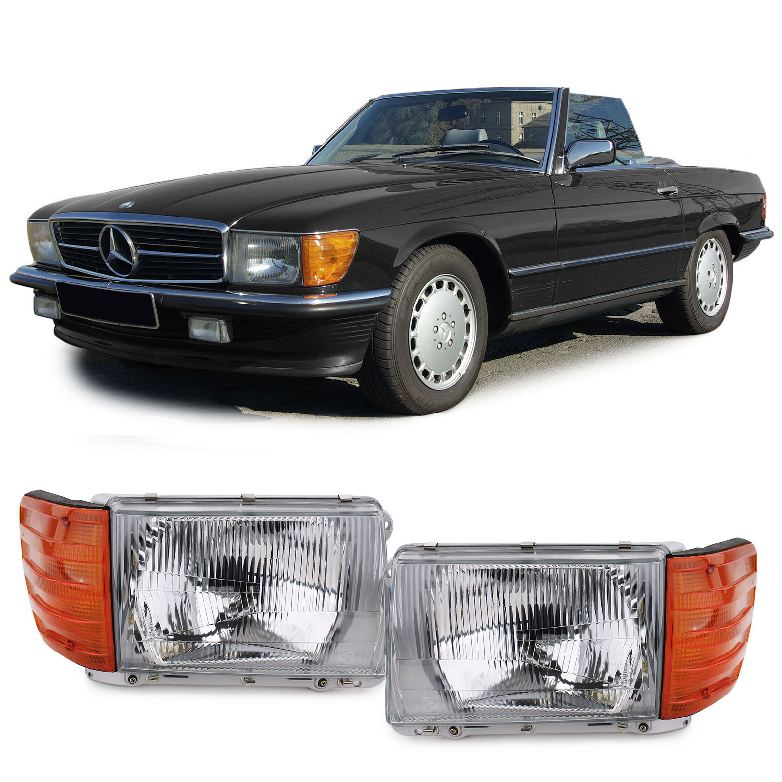 Koplampen met LWR rechts + links complete set voor Mercedes SL R107 SLC C107