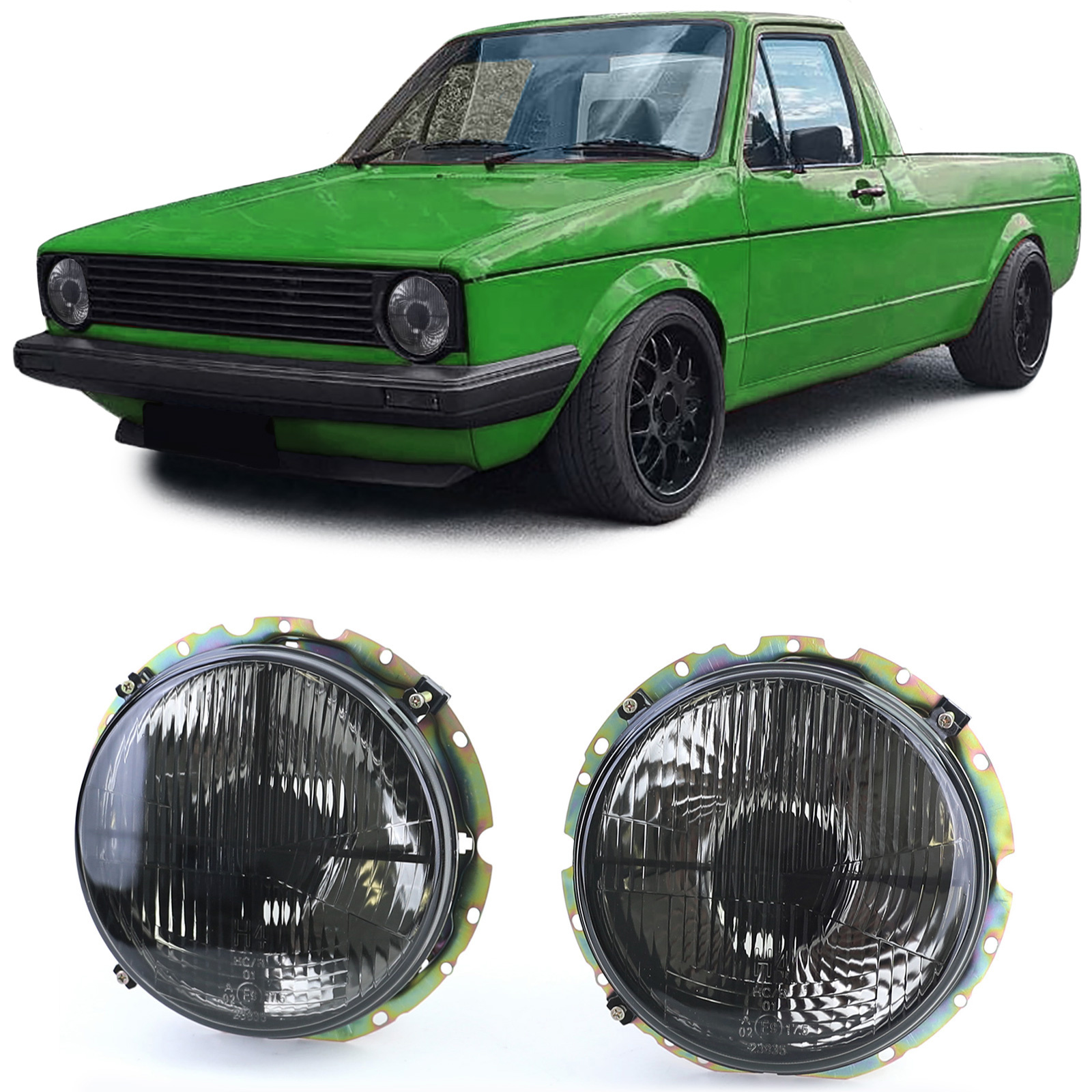 Koplamp zwarte rook met dradenkruis voor VW Caddy I 82-92 + Jetta I 79-84
