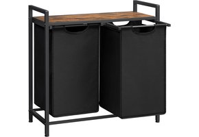 Wasmand - wassorteerder - 2 vakken - 73x33x72 cm - 92L - zwart