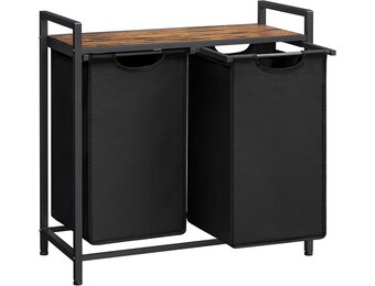 Wasmand - wassorteerder - 2 vakken - 73x33x72 cm - 92L - zwart