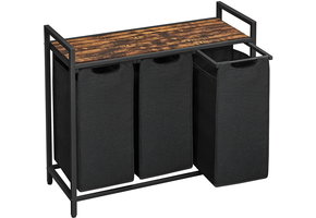 Wasmand - wassorteerder - 3 vakken - 92,5x33x71 cm - 114L - zwart