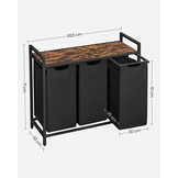 Wasmand - wassorteerder - 3 vakken - 92,5x33x71 cm - 114L - zwart