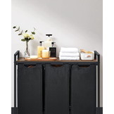 Wasmand - wassorteerder - 3 vakken - 92,5x33x71 cm - 114L - zwart