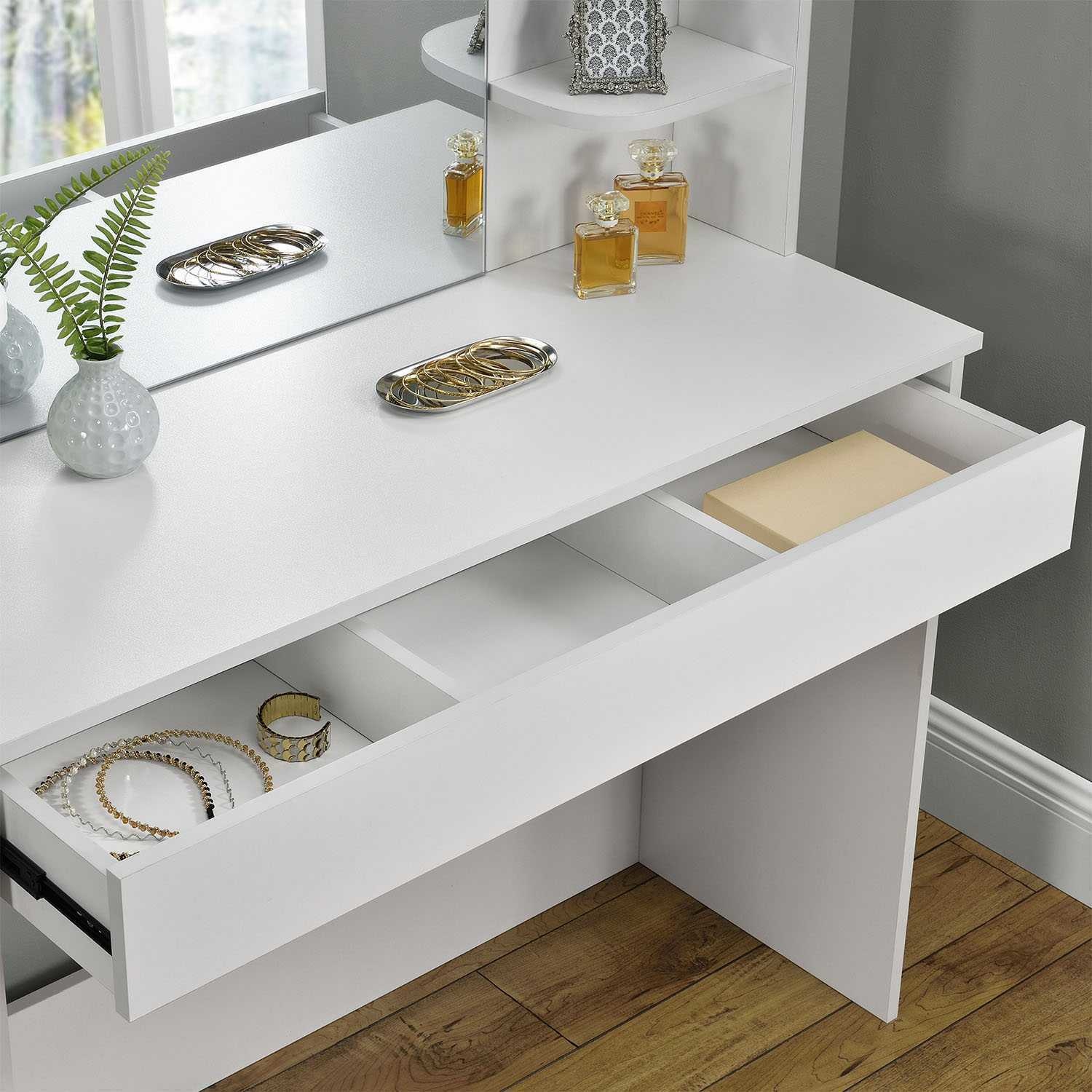 Kaptafel - cosmetische tafel - wit - met spiegel