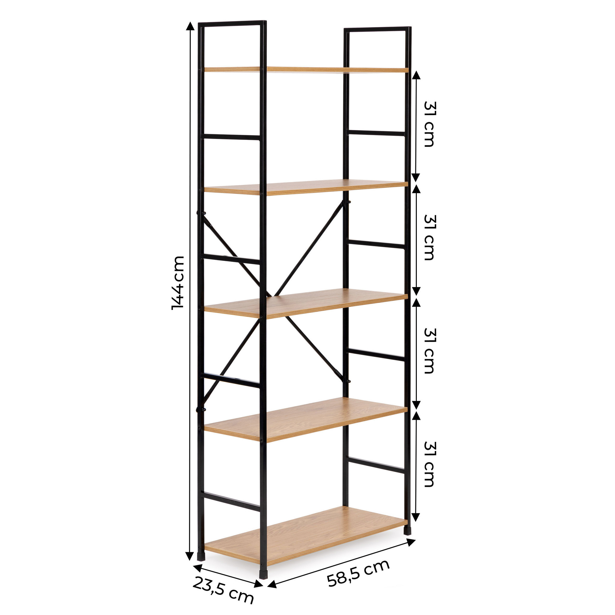 Schappenkast - open boekenkast - industriële kast - 5 planken