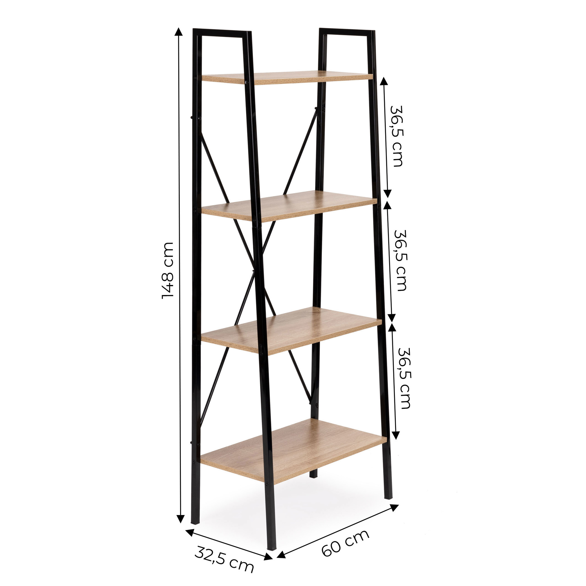 Schappenkast - open boekenkast - 118x60x28 cm - 4 planken