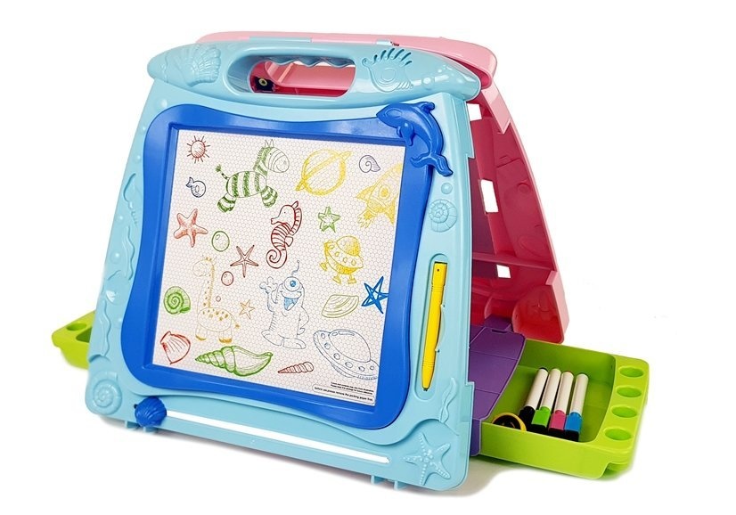 Tekenbord - dubbelzijdig - 3 dieren magneten - 34x4x34 cm