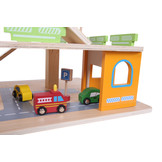Houten garage speelgoed -  baan met lift en auto's