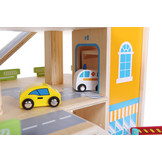 Houten garage speelgoed -  baan met lift en auto's