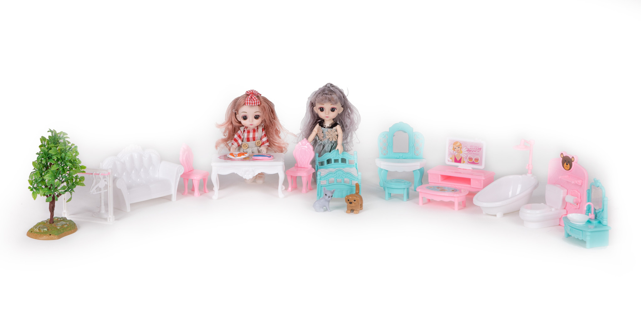 Poppenhuis - poppenhuis meubels - rose - met led