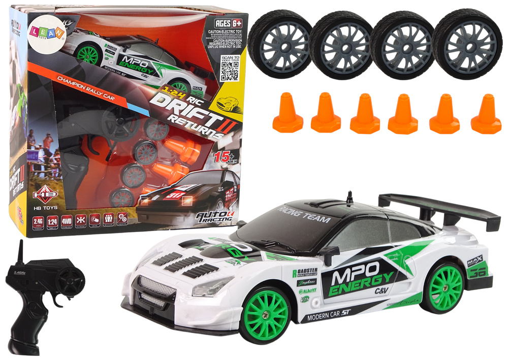 RC super race auto - met extra wielen en kegels - wit