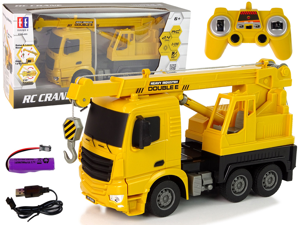 RC kraanwagen - met LED verlichting 34x11x17 cm - geel