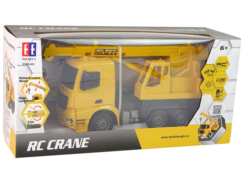 RC kraanwagen - met LED verlichting 34x11x17 cm - geel