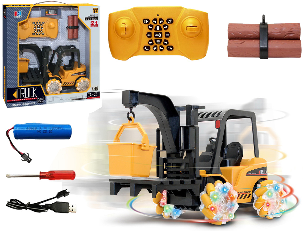 RC vorkheftruck -  gloeiende wielen - 26x8x20 cm - geel