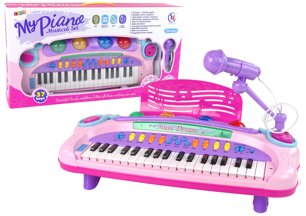 Speelgoed piano - peuter - met microfoon - 48 x 19 x 7 cm - roze