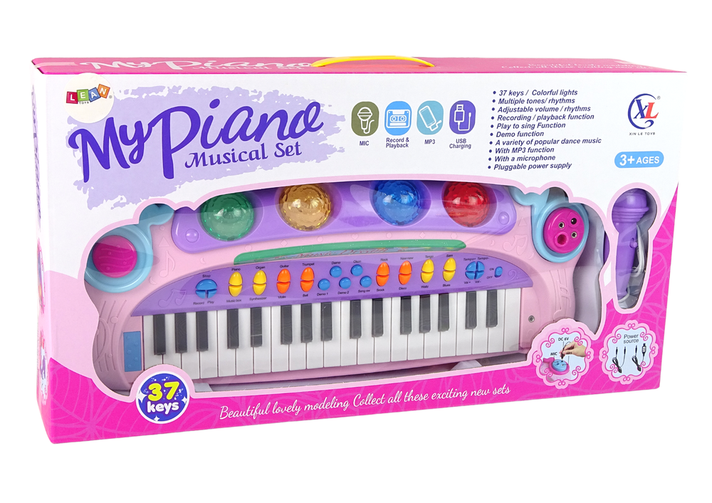 Speelgoed piano - peuter - met microfoon - 48 x 19 x 7 cm - roze