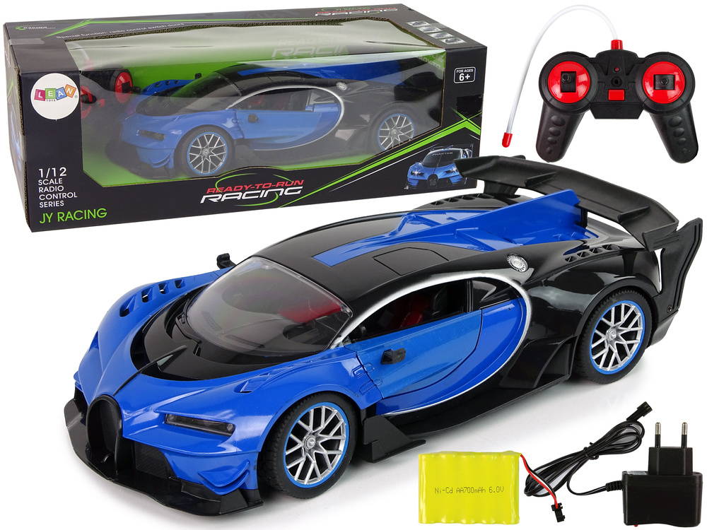RC sportwagen - led verlichting & zelf opende deur - blauw/zwart