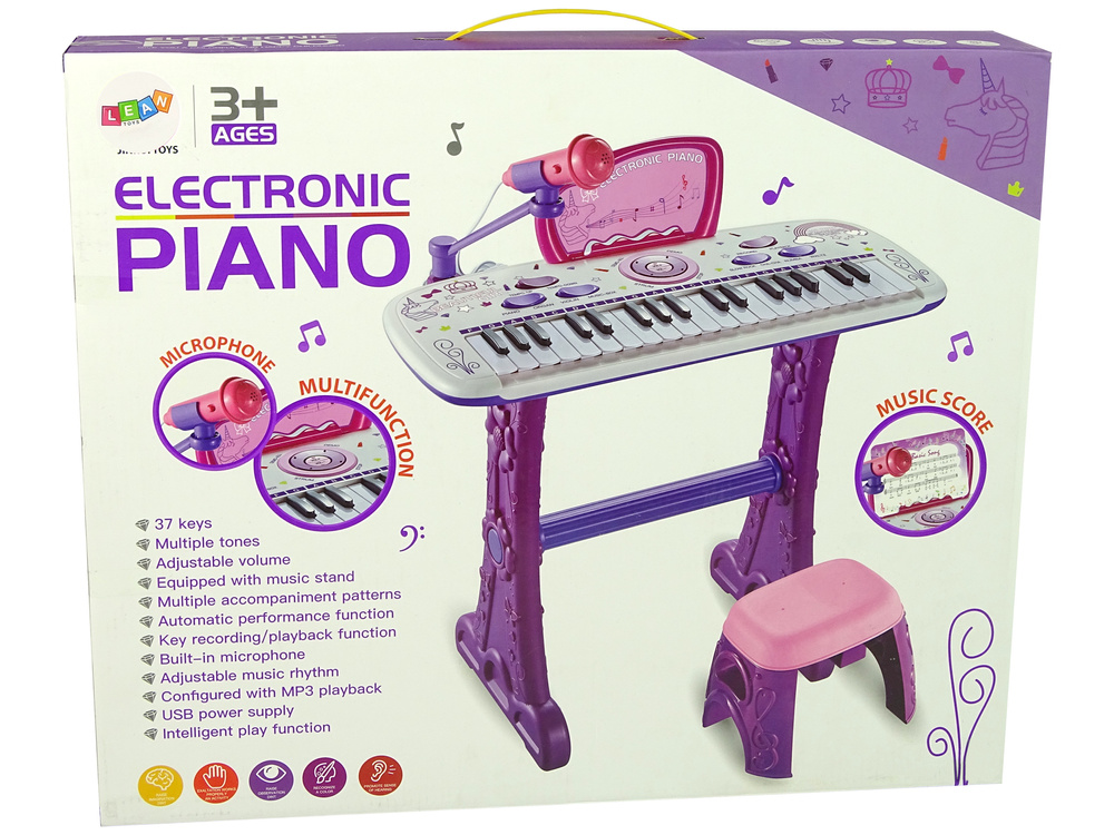Speelgoed piano - USB & muzieknoten - 50x21x3 cm - paars