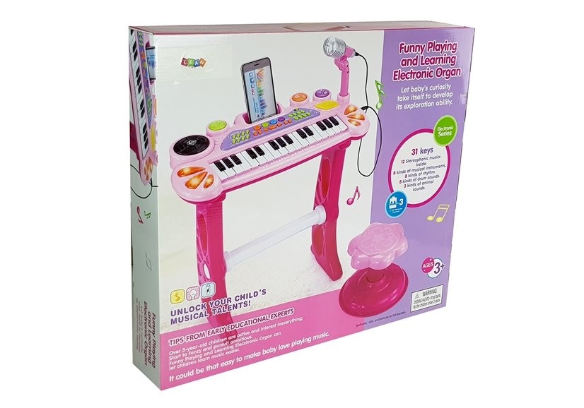 Speelgoed piano - met stoel & 31 toetsen - 47x24x55,5 cm - roze