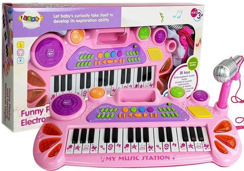 Speelgoed piano - microfoon & 31 toetsen - 44x20x5 cm - roze