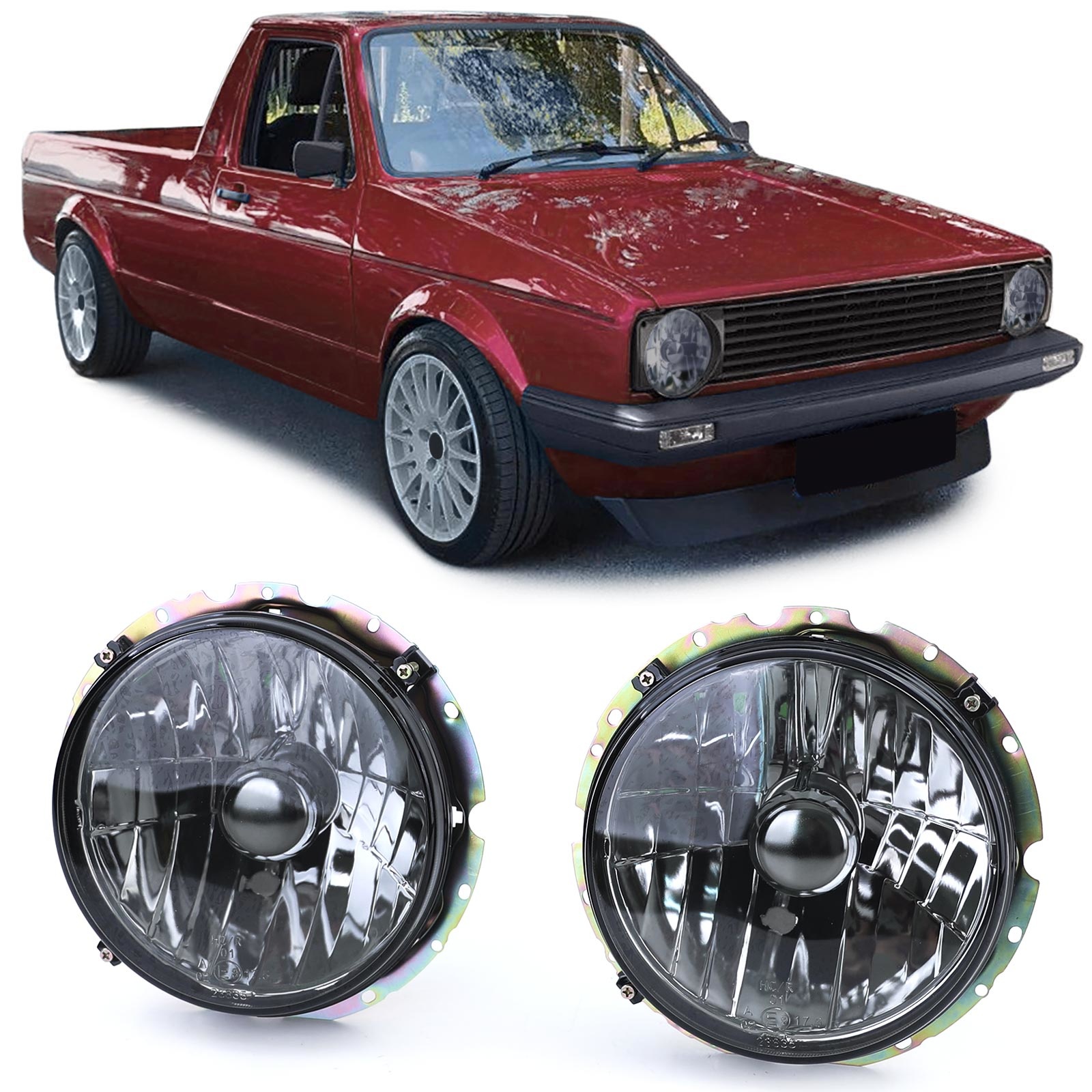 Koplampen auto - zwart H4 - geschikt voor VW Caddy I 82-92 + Jetta I 79-84